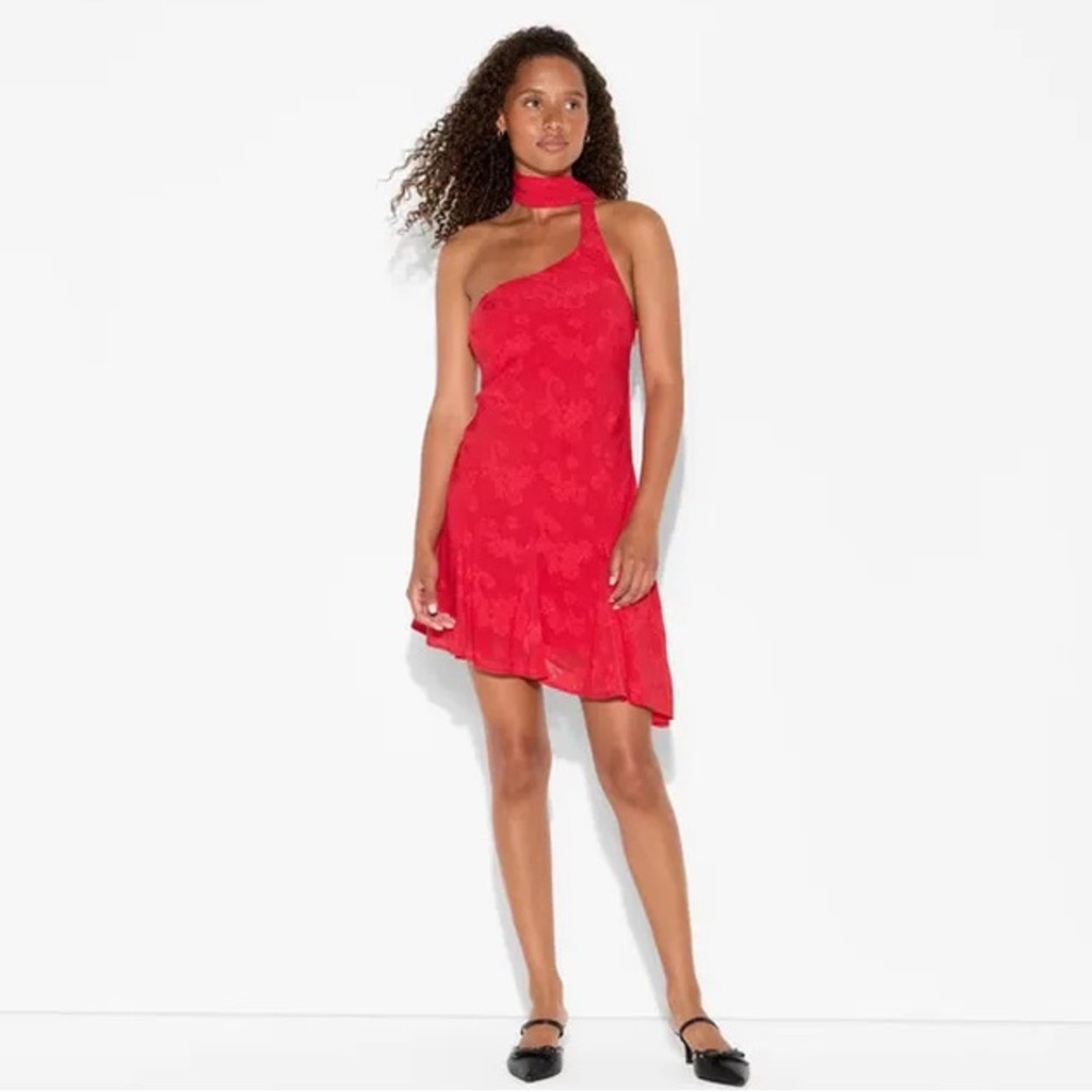 ⭐️ NEW Wild Fable XS Satin Like Red Asymmetrical Mini Dress